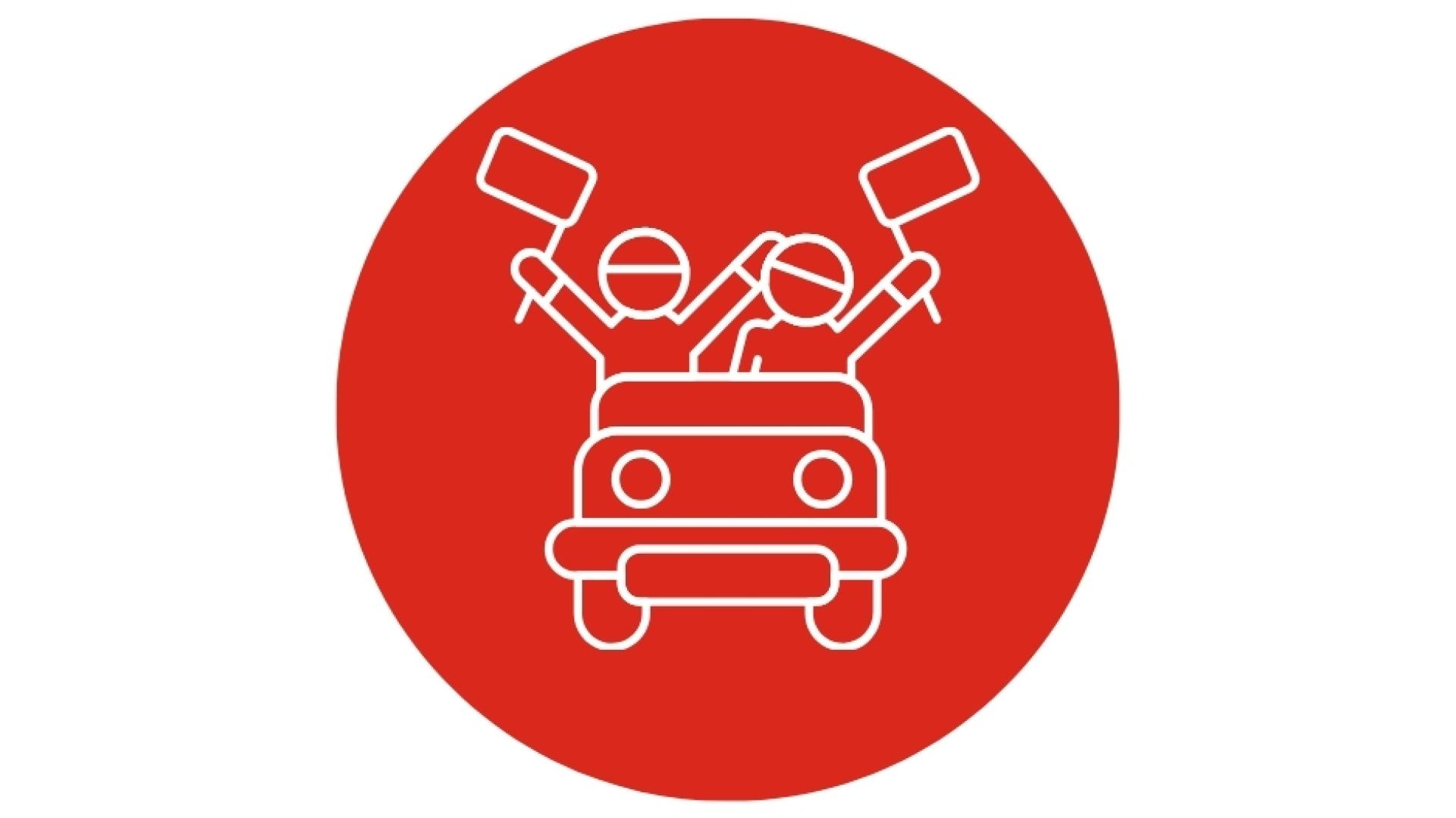 icon of two persons in a car with flag raised