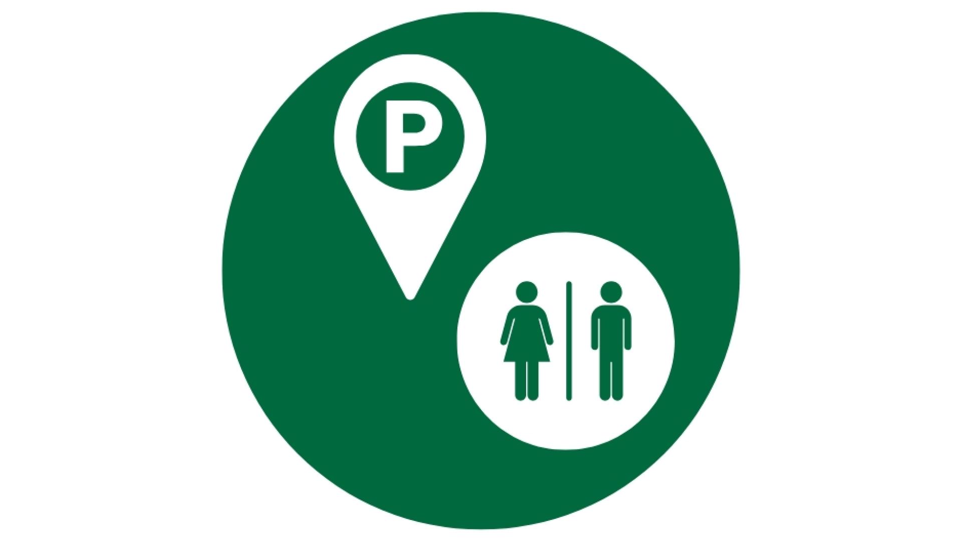 icon of parking and restroom